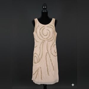 Embellished Sleeveless Shift Dress in Blush with Gold Accents